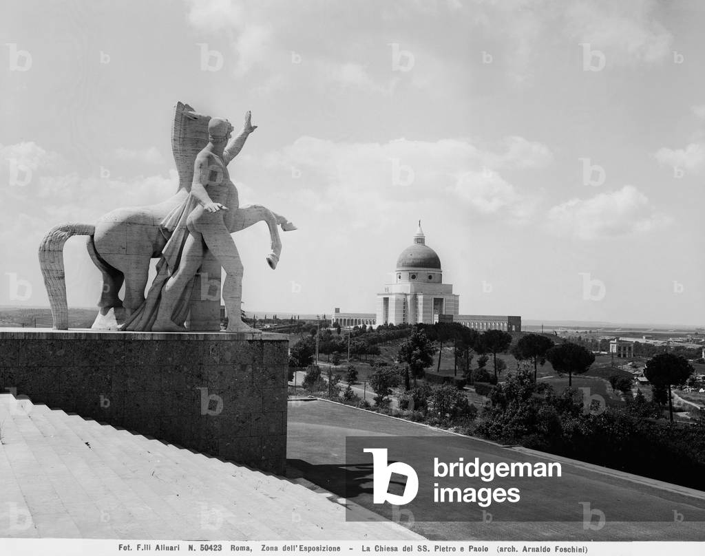 View of the Church of Saints Peter and Paul, from the Exhibition Area in Rome. Work by architect Foschini, Arnaldo (1884-1968), with assistance from Rossi, Tullio;Vetriani, Costantino (1895-1968);Energici, Alfredo