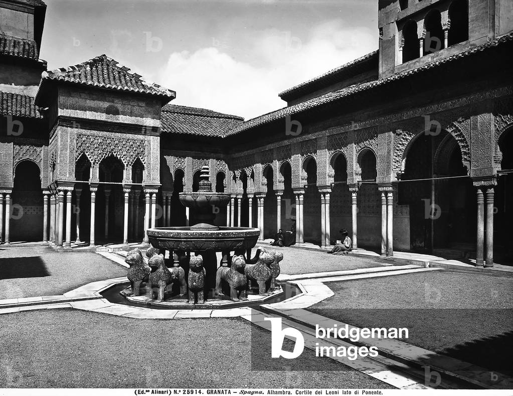 Courtyard of Lions in the Alhambra Palace, Granada.