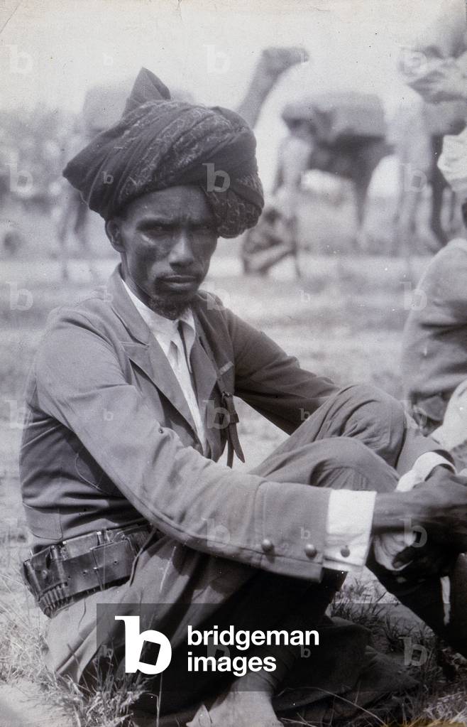 Portrait of a Libyan soldier. Photo taken during Italian occupation of East Africa (b/w photo)