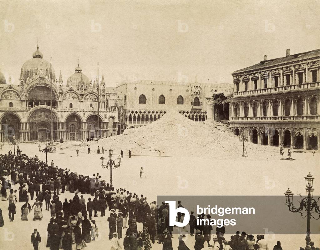 The rubble of the Bell tower of the Basilica of S. Marco, collapsed on 14 July 1902 in Piazza S. Marco, Venice