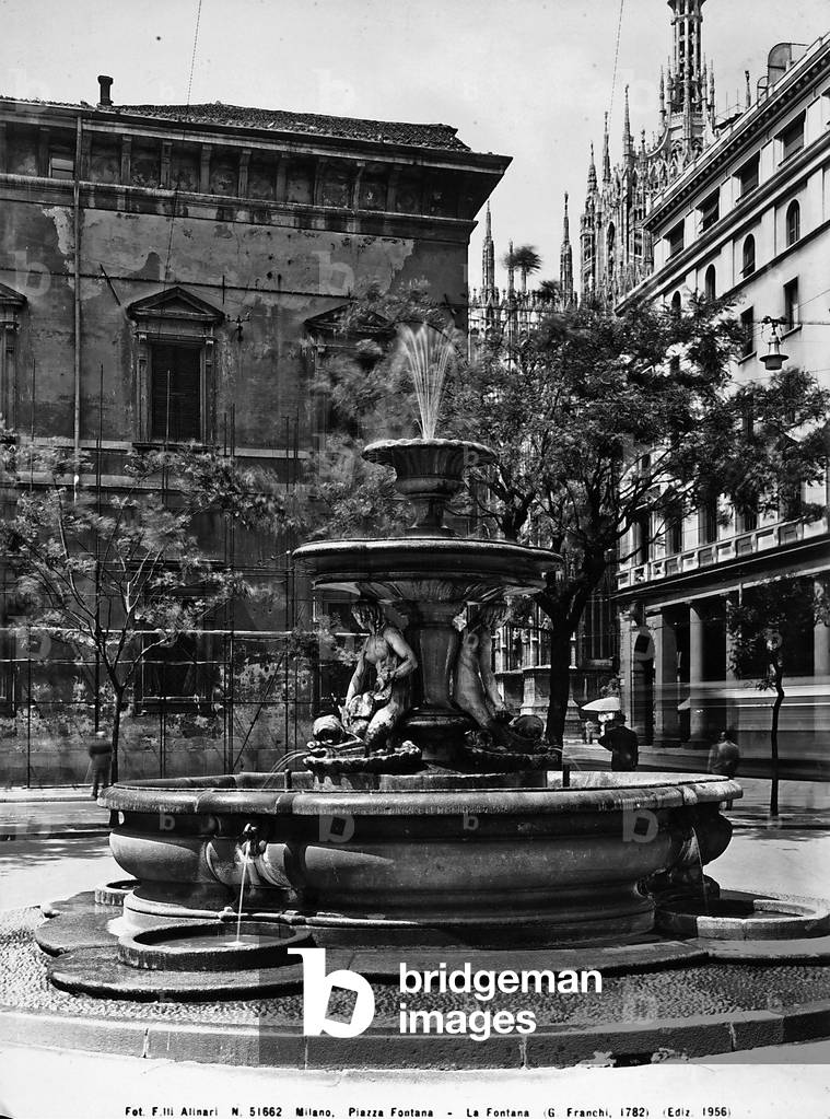 The fountain in Piazza Fontana, Milan. Sculpture by Giuseppe Franchi.