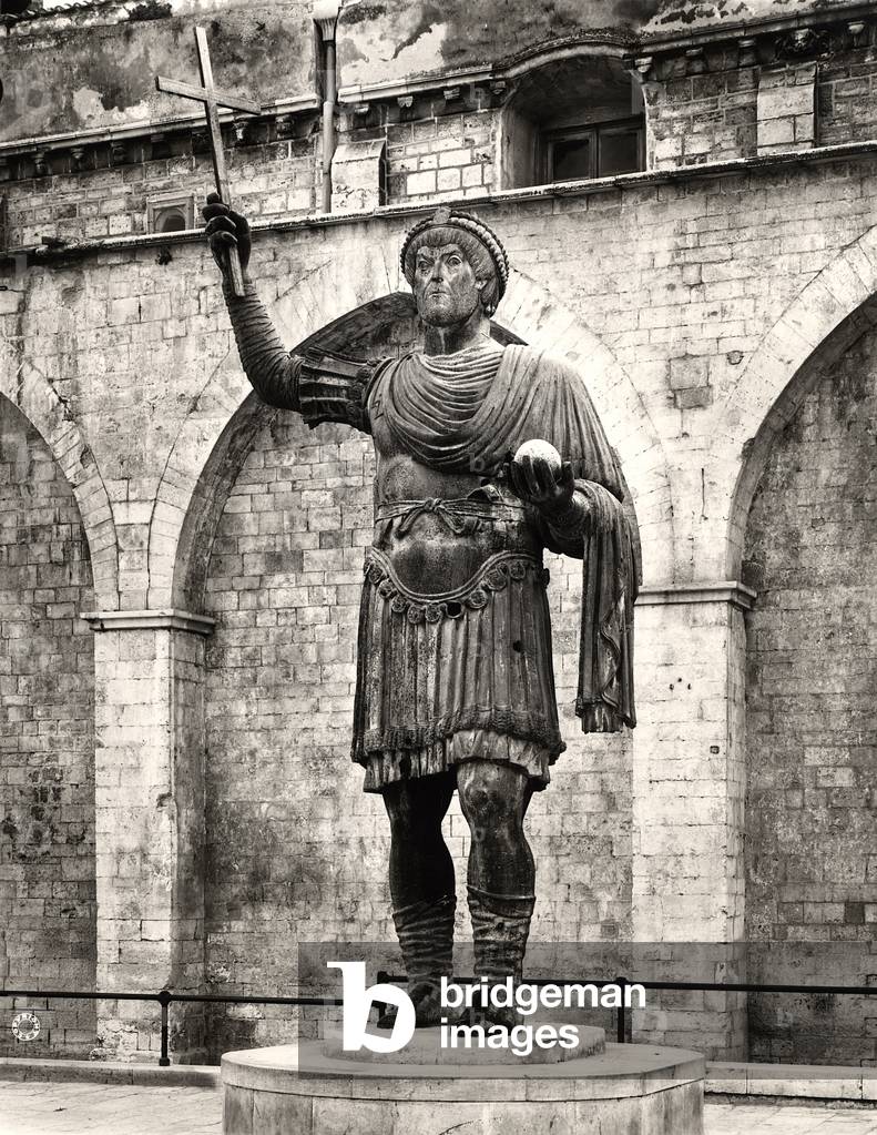 Colossal statue possibly of Emperor Valentinian I (321-375) called 'The Colossus of Barletta' (bronze) (b/w photo)