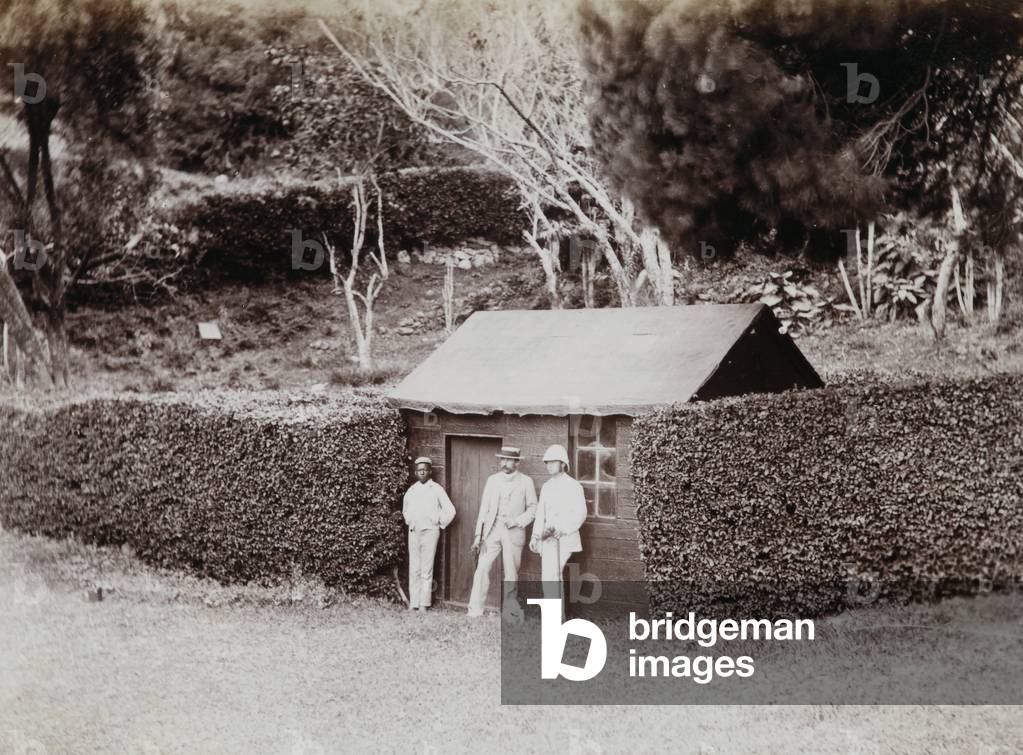 Portrait of a group in the Longwood House park where Napoleon Bonaparte spent his exile  from 1815 up until his death in 1821, St. Helena Island