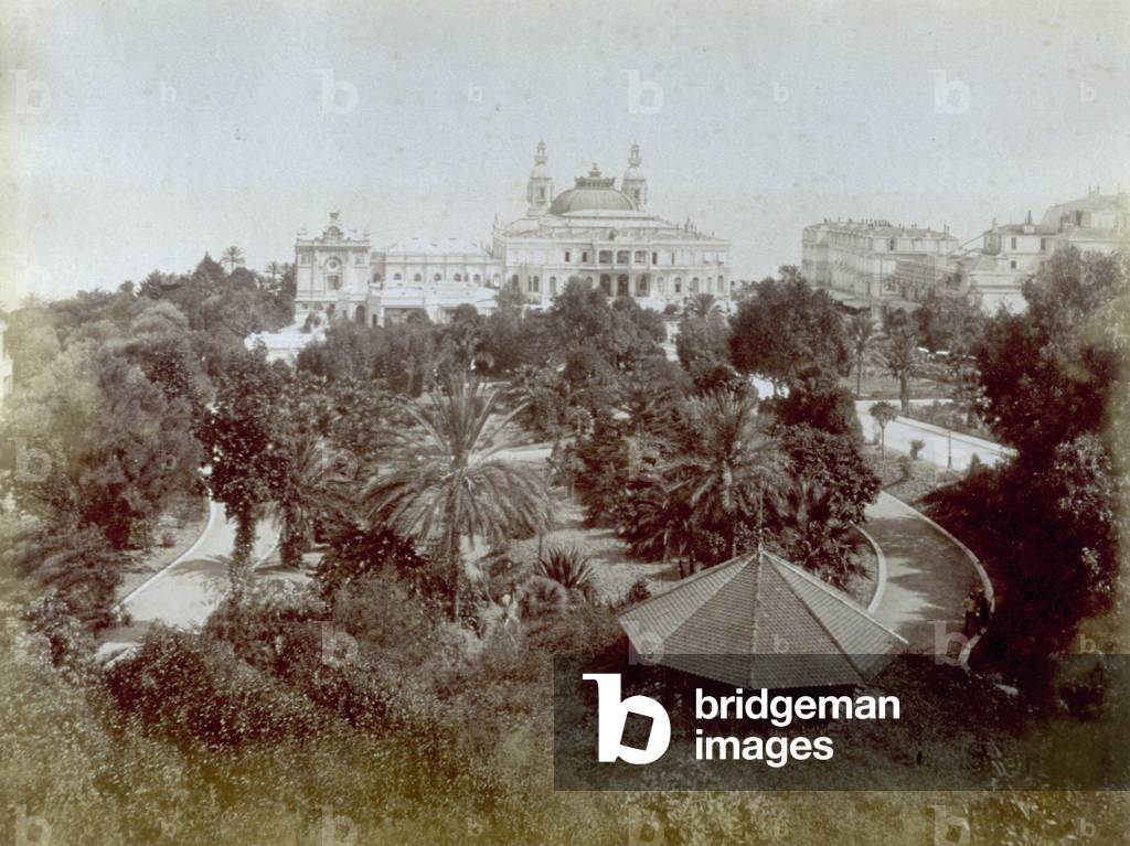 The Boulengrins Gardens annexed to the Casino in Montecarlo, 1880-1890 (b/w photo)