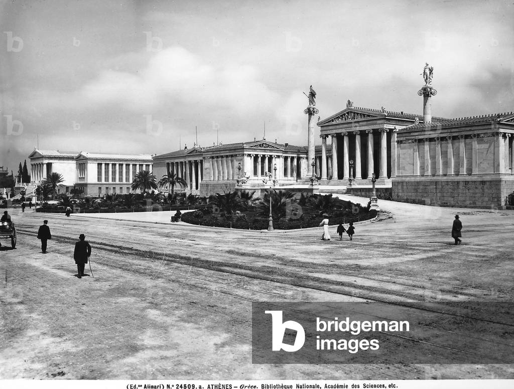 View of Athens with the National Archaeological Museum of Athens in the foreground and National Library.