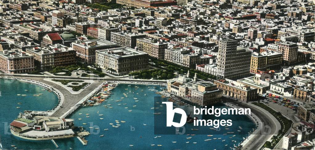 Bari aerial view: the port and on the left the dome of Teatro Petruzzelli