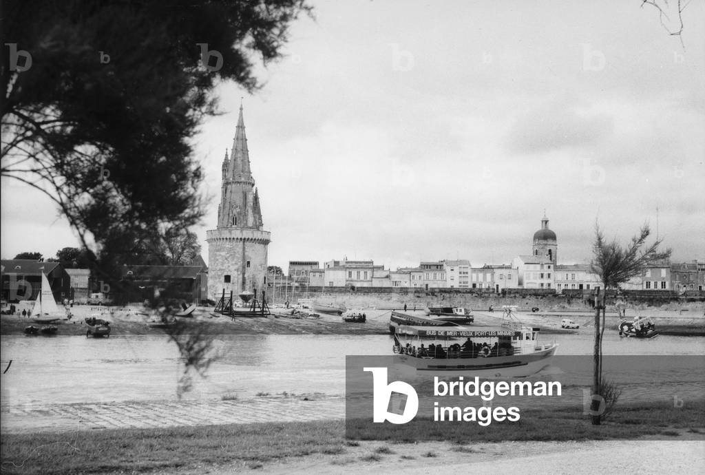 View of La Rochelle with the port (b/w photo)