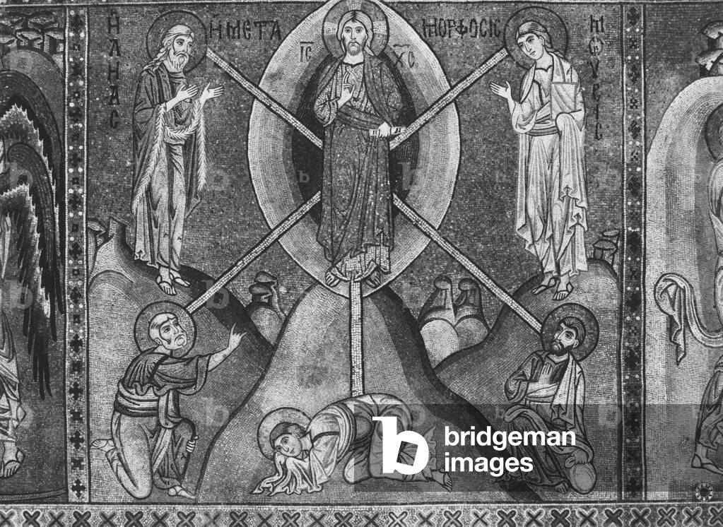 Jesus Christ at Mount Tabor (mosaic) (b/w photo)