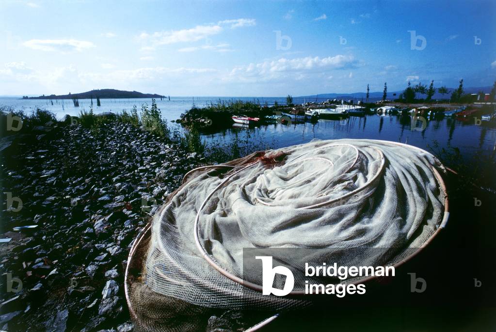 Nets laid out on the bank of Lake Trasimeno