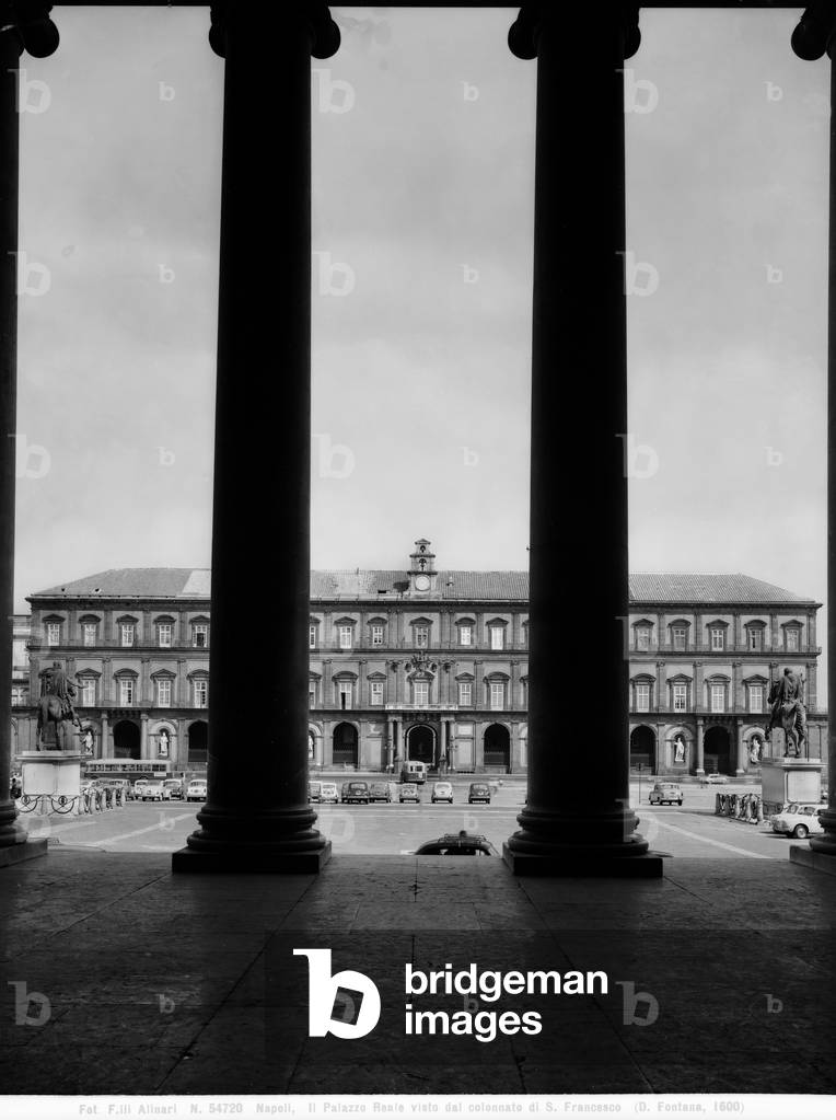 The Royal Palace of Naples seen from the colonnade of San Francesco in Piazza del Plebiscito