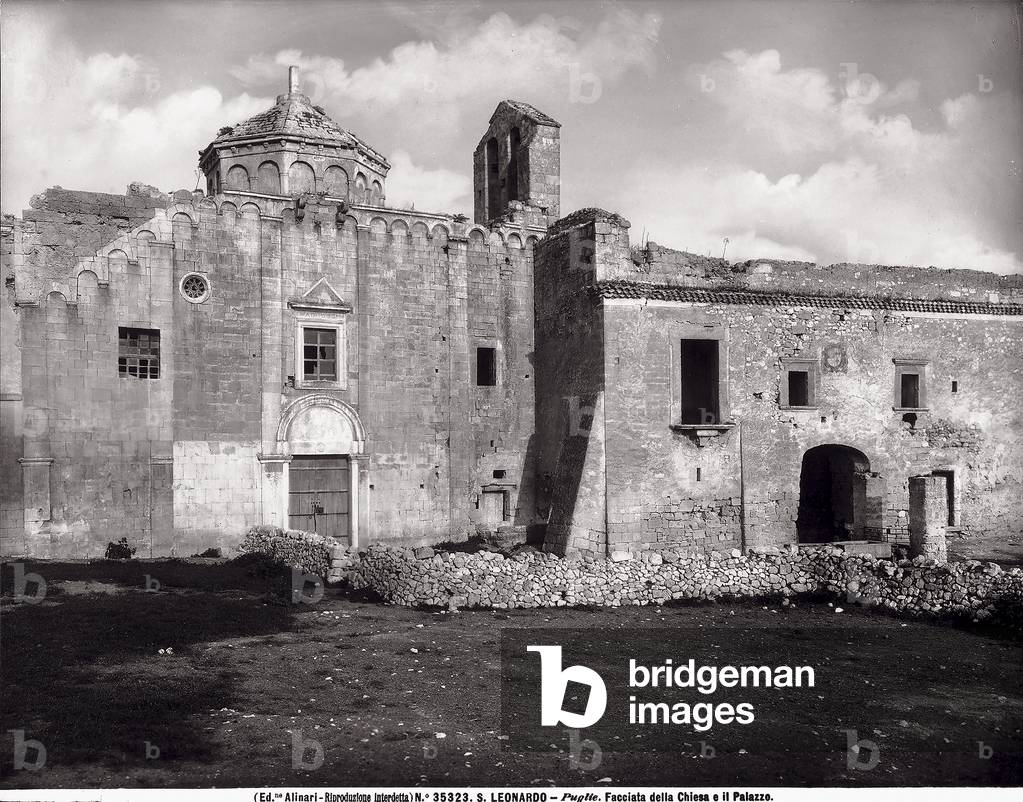 The façade of the Church of San Leonardo di Siponto, Apulia, and the annexed building next to it