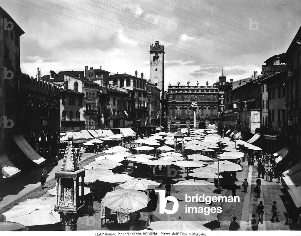 View of Piazza delle Erbe with the market