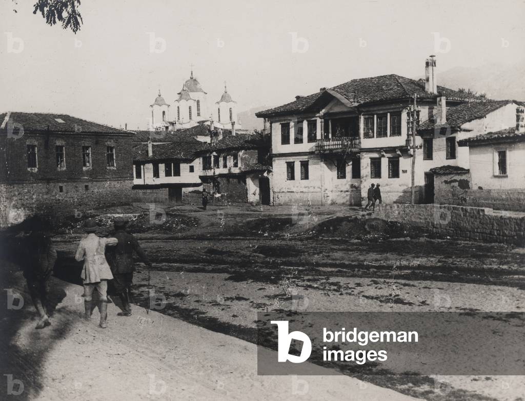 World War II: a street in Prilep in Serbia (b/w photo)