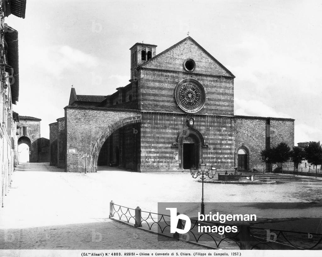 View of the Piazza Santa Chiara in Assisi with the Church and the Oratory