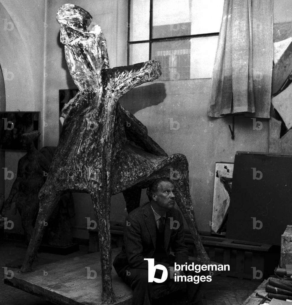 Marino Marini in his studio, c.1955 (b/w photo)