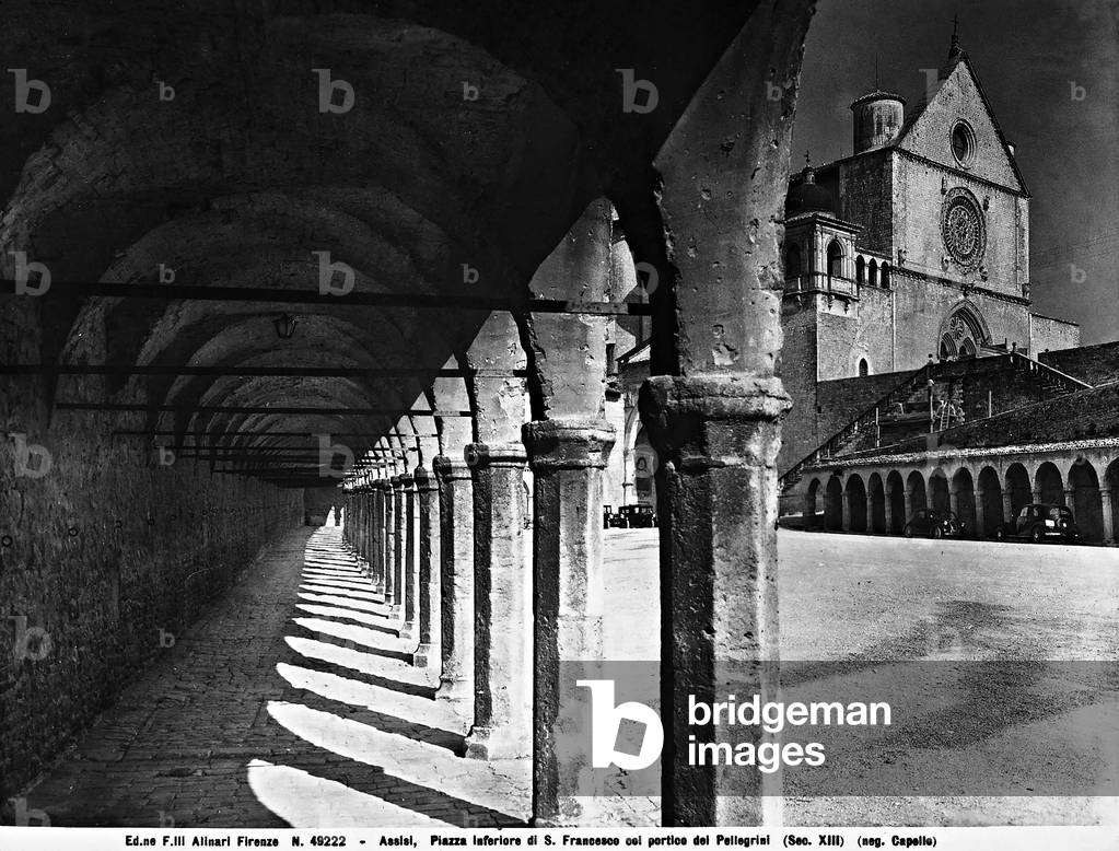 View of the portico's in the lower square of San Francesco, in Assisi, known also as the portico's of the Pilgrims