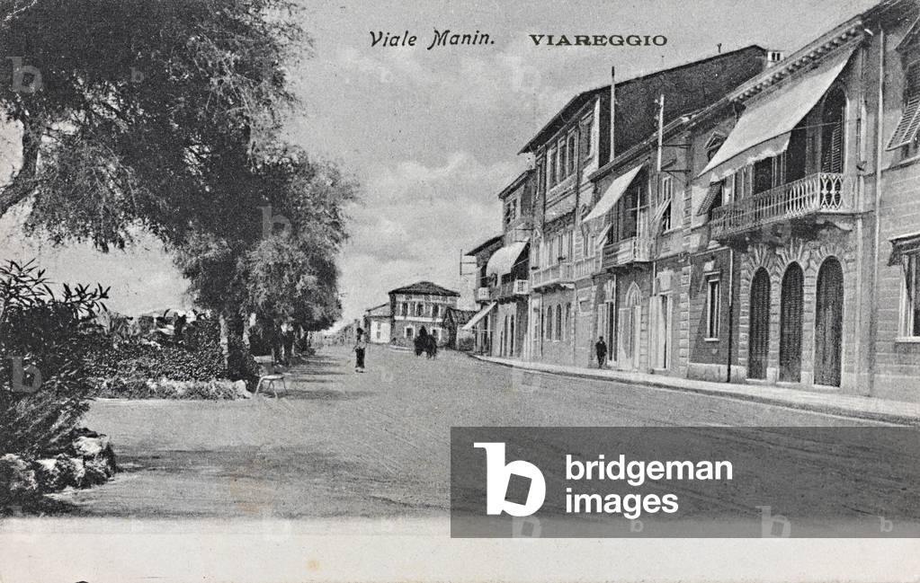 Animated view of Viale Manin in Viareggio; postcard
