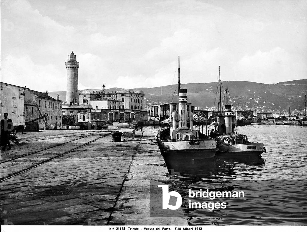 View of the port of Trieste with some moored boats.