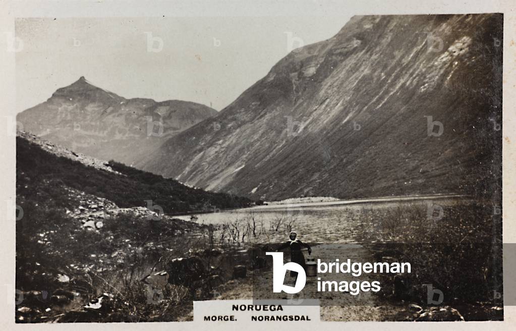 Woman carrying milk, Norangsdal, Norway