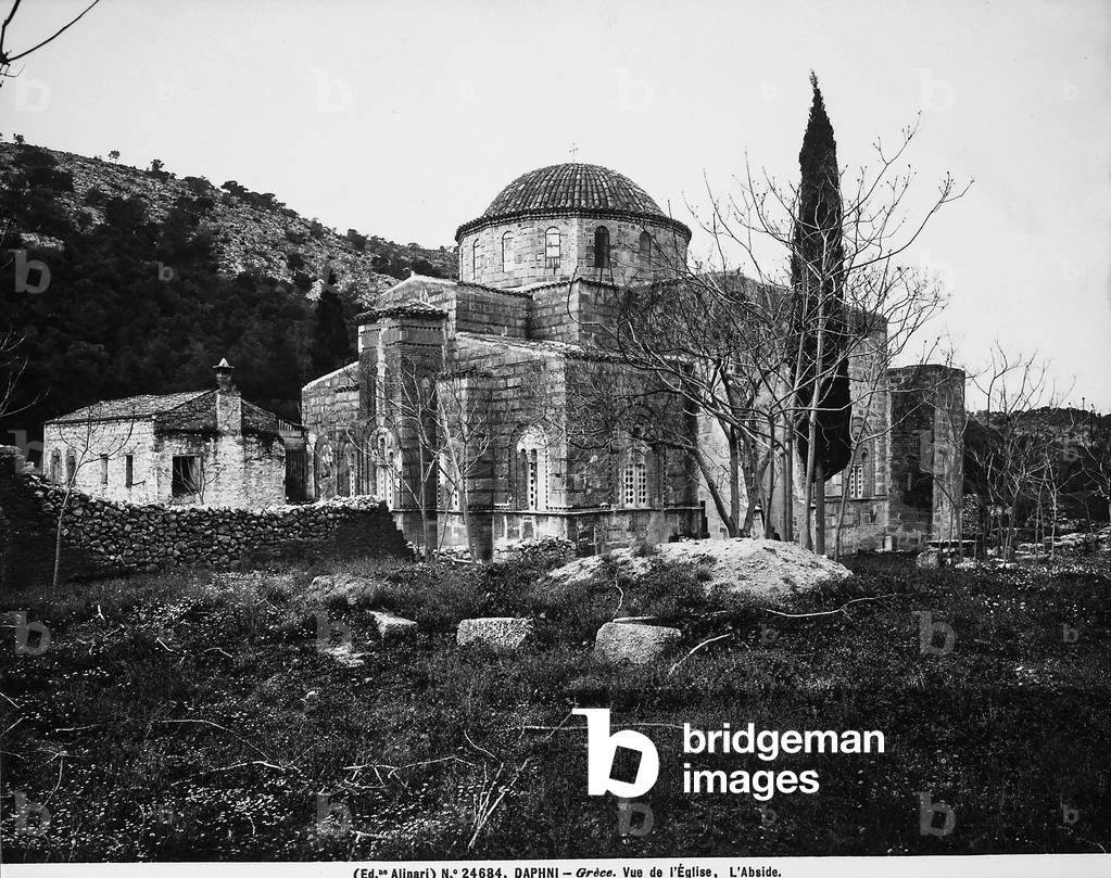 View of the apse of the church of Daphne, Greece.