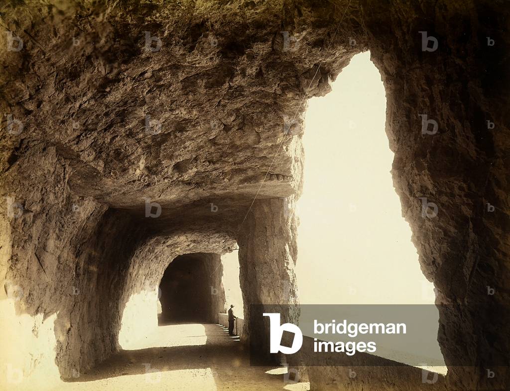 The Axenstrasse tunnel, in Switzerland. This road, inagurated between 1863 and 1865, runs along the rocky shores of the Lake of the Four Cantons