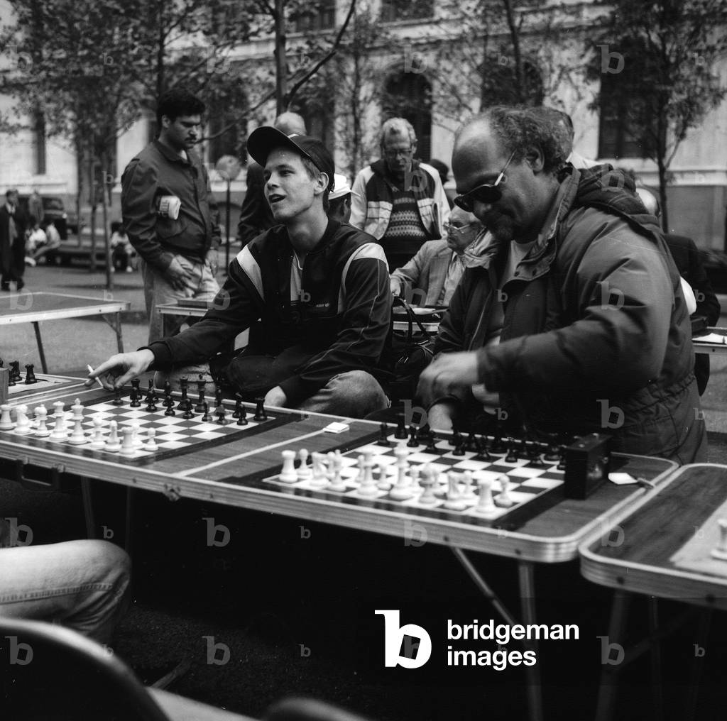 Chess players in Washington Square in Manhattan, New York City (b/w photo)