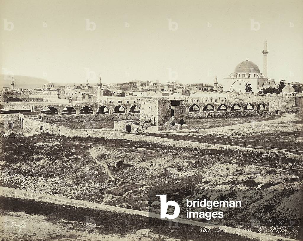 Panoramic view of a populated area with a mosque, in Isreal