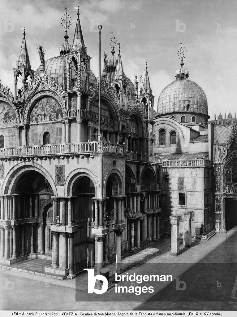 Angle of the façade and southern side of the Basilica of Saint Mark's in Venice