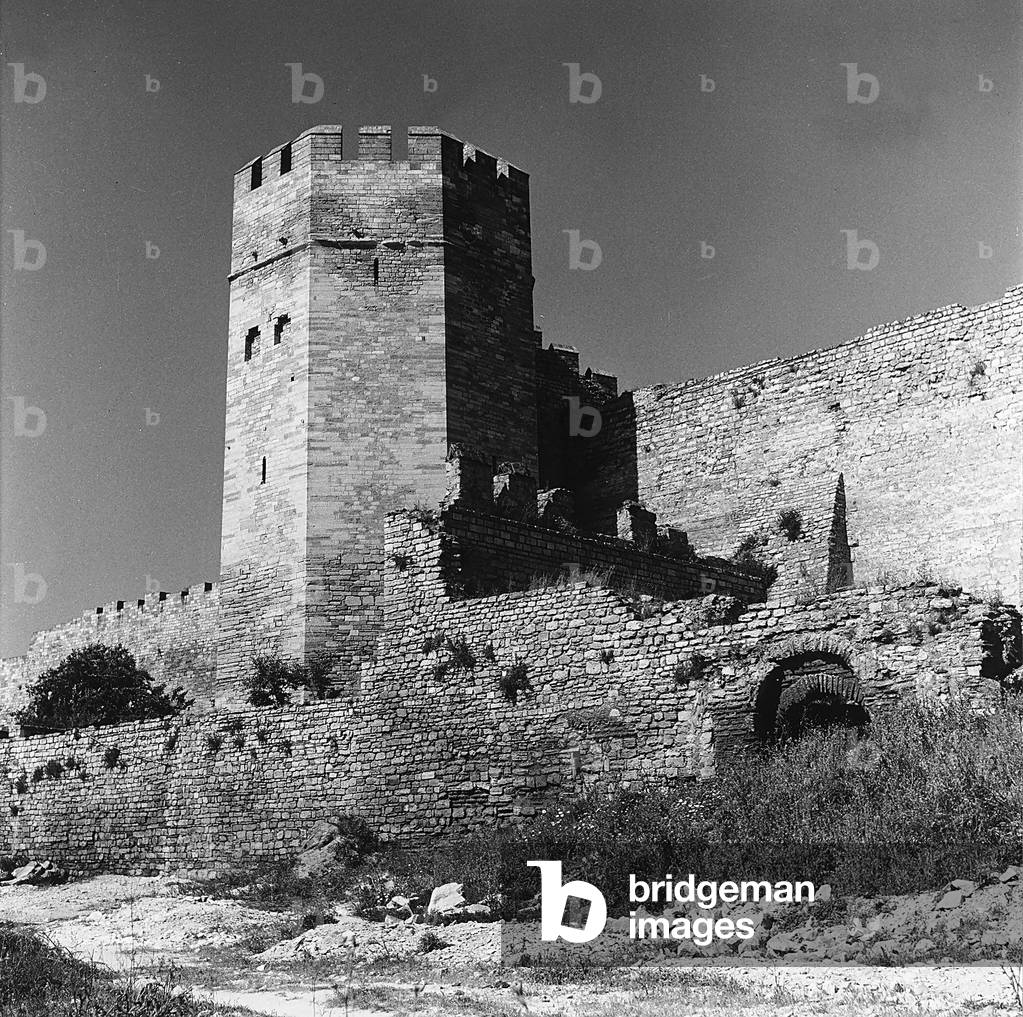 A tower and remains of the old walls of Constantinople