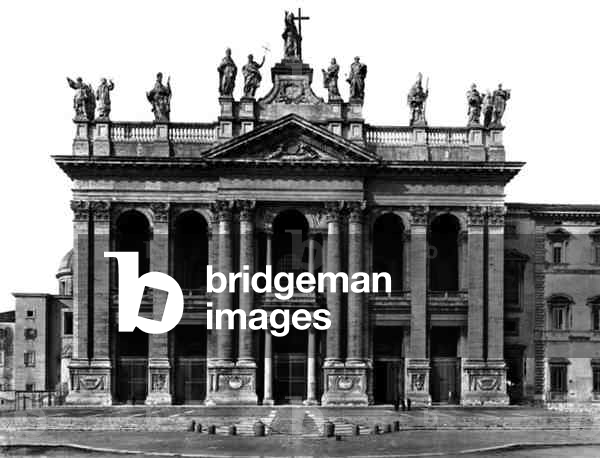 View of the eastern facade, San Giovanni in Laterano, Rome, Italy (b/w photo)
