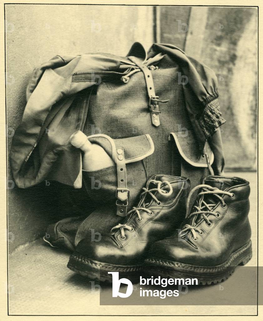 sports equipment, boots and rucksack, 1948