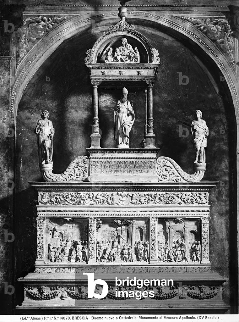 Monument dedicated to Bishop Apollonio, located in the New Cathedral of Brescia. The bas-reliefs were created by Maffeo Olivieri