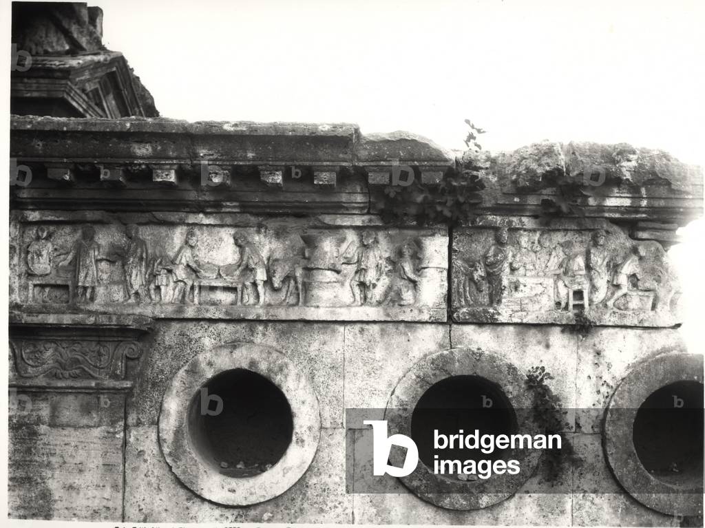 Relief from the frieze depicting the process of bread-making, c.30 BC (stone) (b/w photo) (detail)
