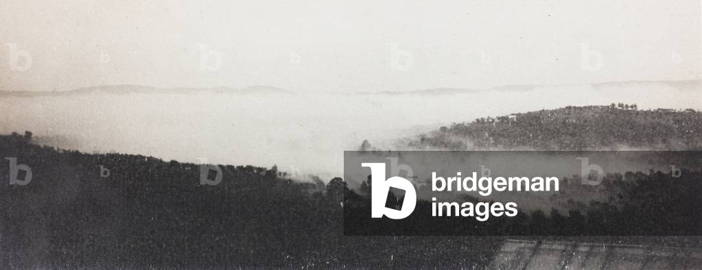 Hilly landscape with fog; the support contains the indication: Effect of fog - Contest 