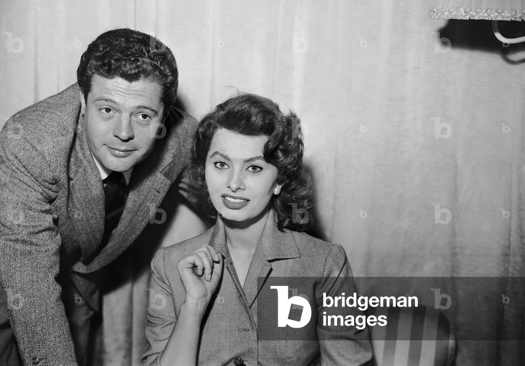 Marcello Mastroianni and Sophia Loren, c.1955 (b/w photo)