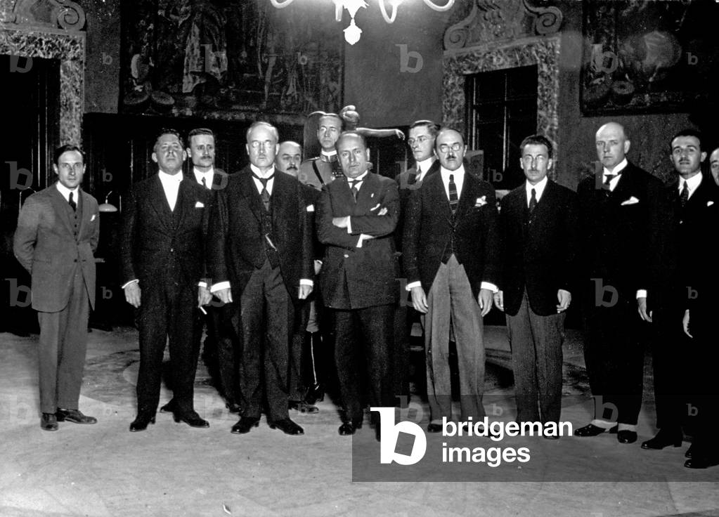 Benito Mussolini with politicians (b/w photo)