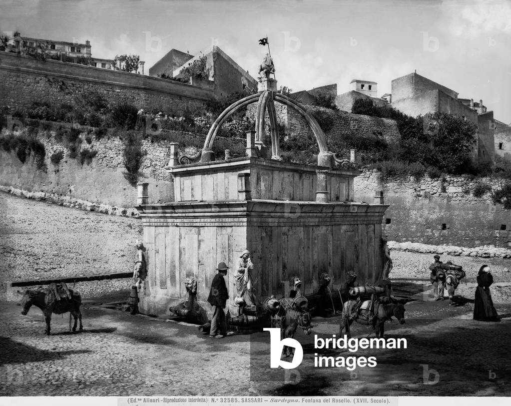 View with people of the Fontana di Rosello, in Sassari, Sardinia.
