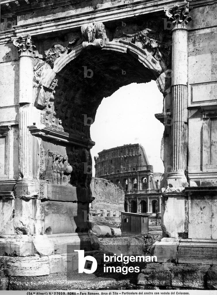 Detail of the barrel vault of the Arch of Titus across from which is the Colosseum. Roman Forum, Rome.