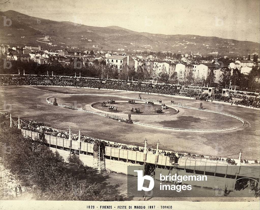 Historic tournament at the Racetrack in Florence, during the May Festival, during the unveiling of the façade of Santa Maria del Fiore, on May 15, 1887