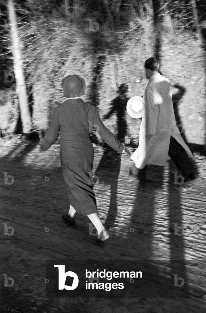 Man and woman walking