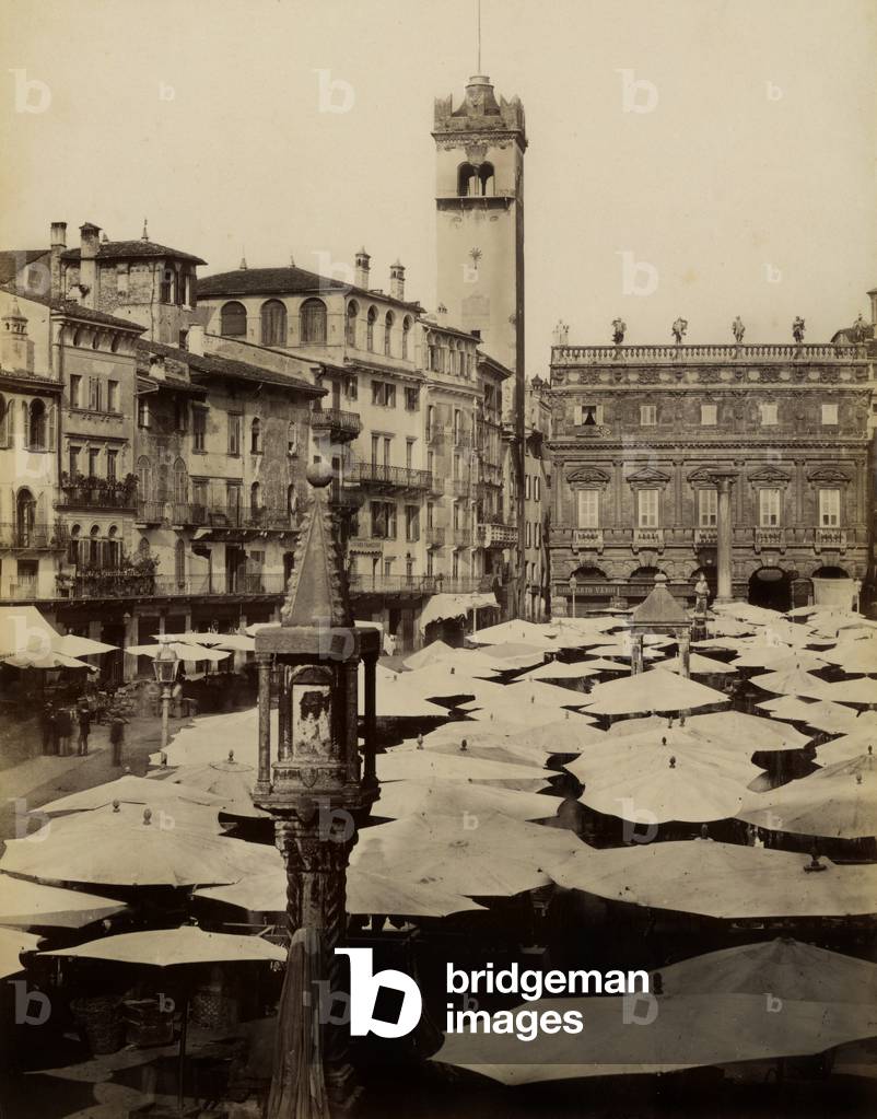 Piazza delle Erbe with the market and Maffei's Palace in the background, Verona