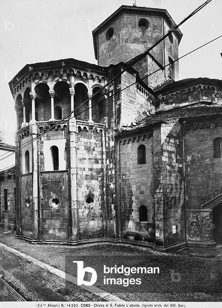 Lower view of the Church of San Fedele in Como: the apse and the drum.