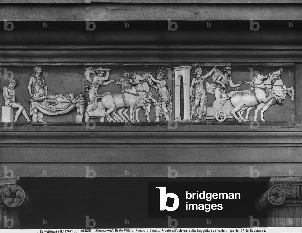 Death and the Chariot of the Sun, detail of the glazed terracotta frieze on the pronaos of the Villa di Poggio a Caiano, Prato, 1480-85