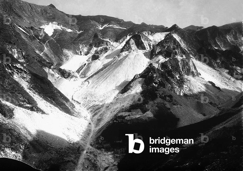 Marble quarries in the Apuan Alps, in Tuscany (b/w photo)