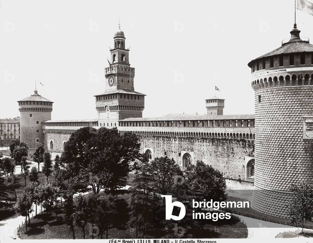 Castello Sforzesco with the East Tower and the Umberto I Tower called of the Filarete, Milan.
