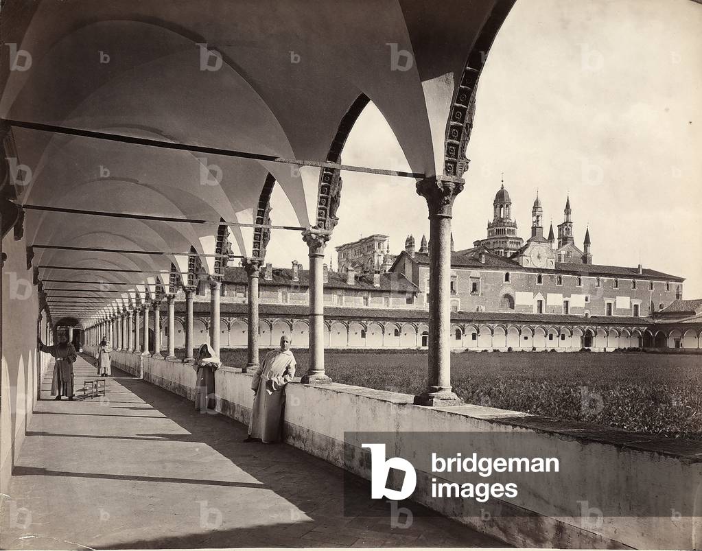 Monks in the Grand Cloister of the Certosa di Pavia