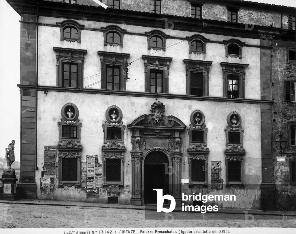Façade of the Palazzo Frescobaldi, built in the 13th century and restored in the 17th century, Florence