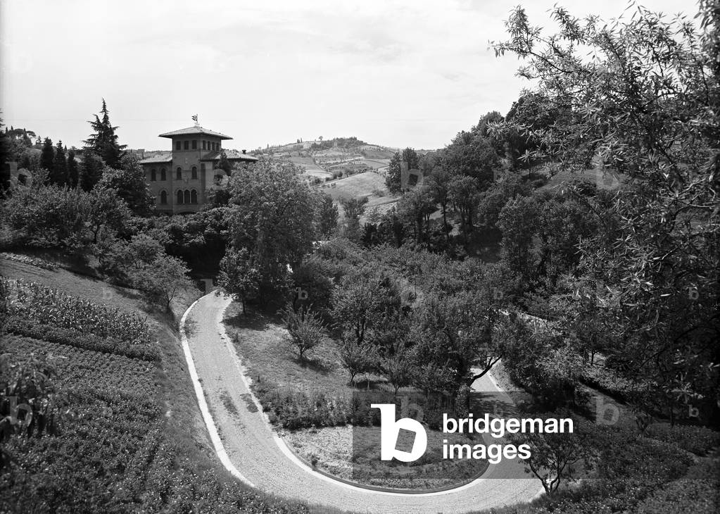 Panorama of the hills around Bologna seen from the Credito Italiano building