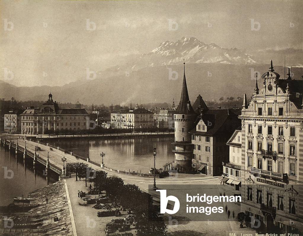 View of Lucerne with the New Bridge in the forground and Mount Pilatus in the background