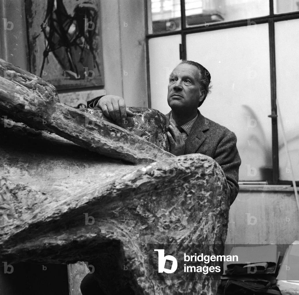 Marino Marini in his studio, c.1955 (b/w photo)